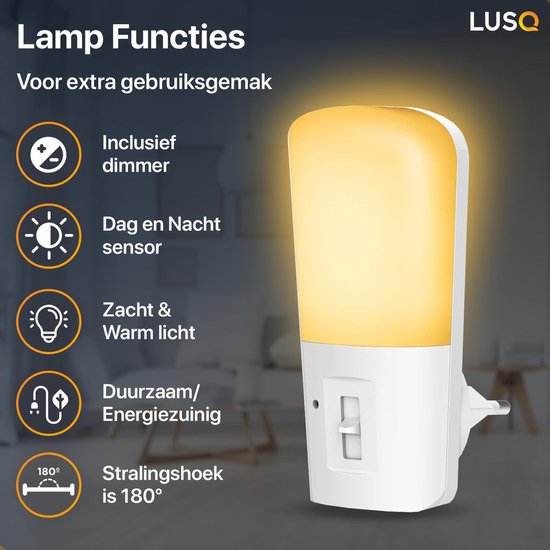 LUSQ® - LED Nachtlampje in Stopcontact - 2 stuks - Dimbare Nachtlampjes met Sensor - Nacht Lamp met Dag en Nacht Sensor - LUSQ®