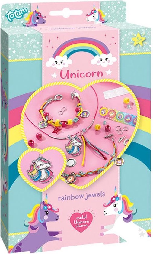 Totum unicorn rainbow jewellery - unicorn regenboogsieraden maken - 2 armbandjes & kettinkje