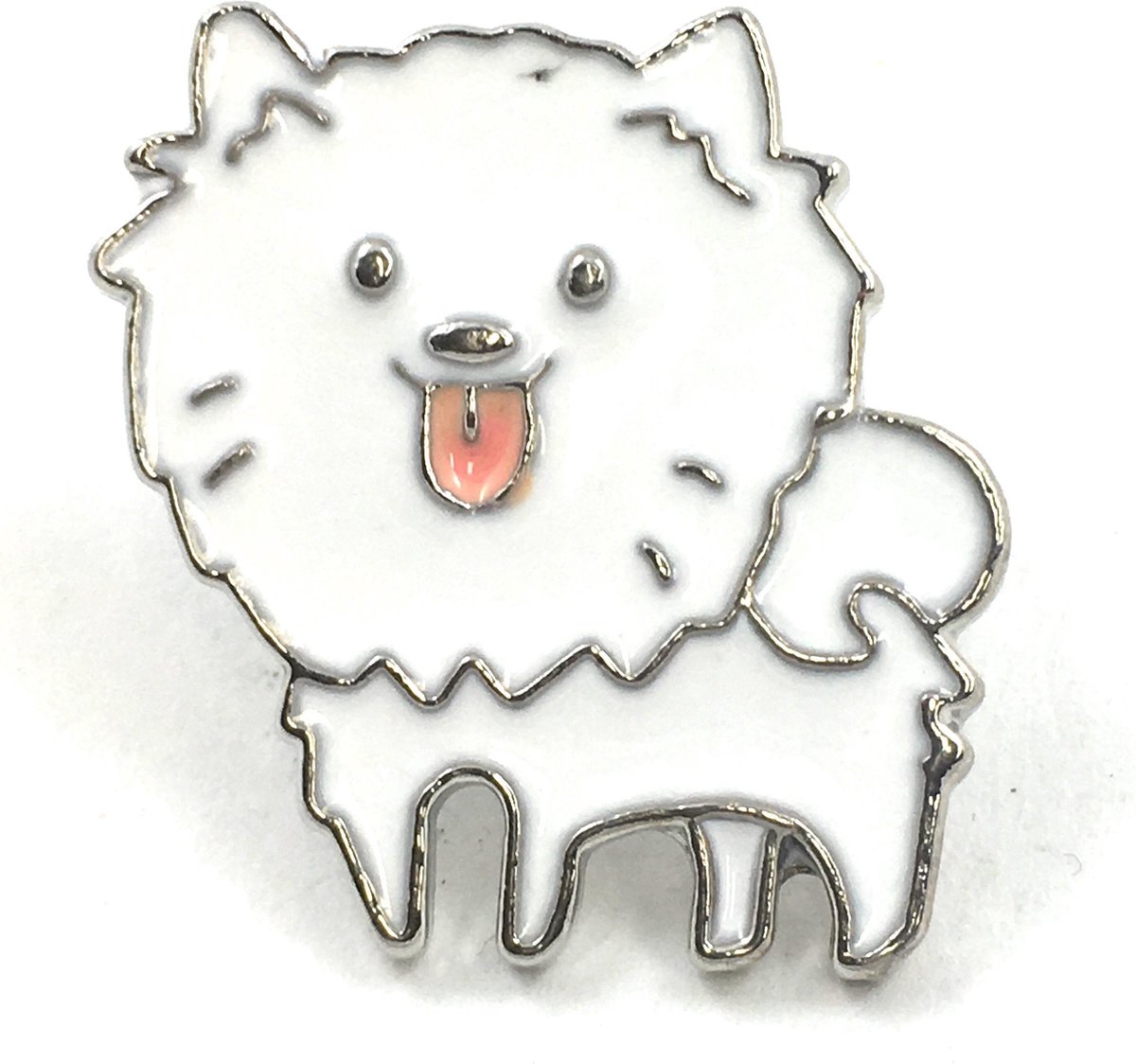 Witte Kees Hond Emaille Pin 2.8 cm / 2.1 cm / Wit