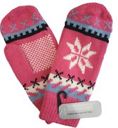 Fleece gevoerde dames wanten met Noors motief sneeuwvlok kleur roze maat S M