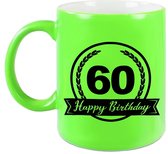 Happy Birthday 60 years cadeau mok / beker neon groen met wimpel 330 ml