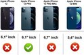 Afbeelding met iPhone modellen: iPhone 12, iPhone 12 Pro, iPhone 12 Pro Max, iPhone 12 Mini.