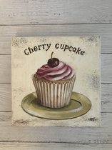 62099 - Schilderij - 20 x 1.5 x 20 cm - hout Cherry Cupcake