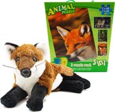 Pluche Vos knuffel- 32 cm - incl. 3D puzzle set , 3 delig , vos, wolf, hert