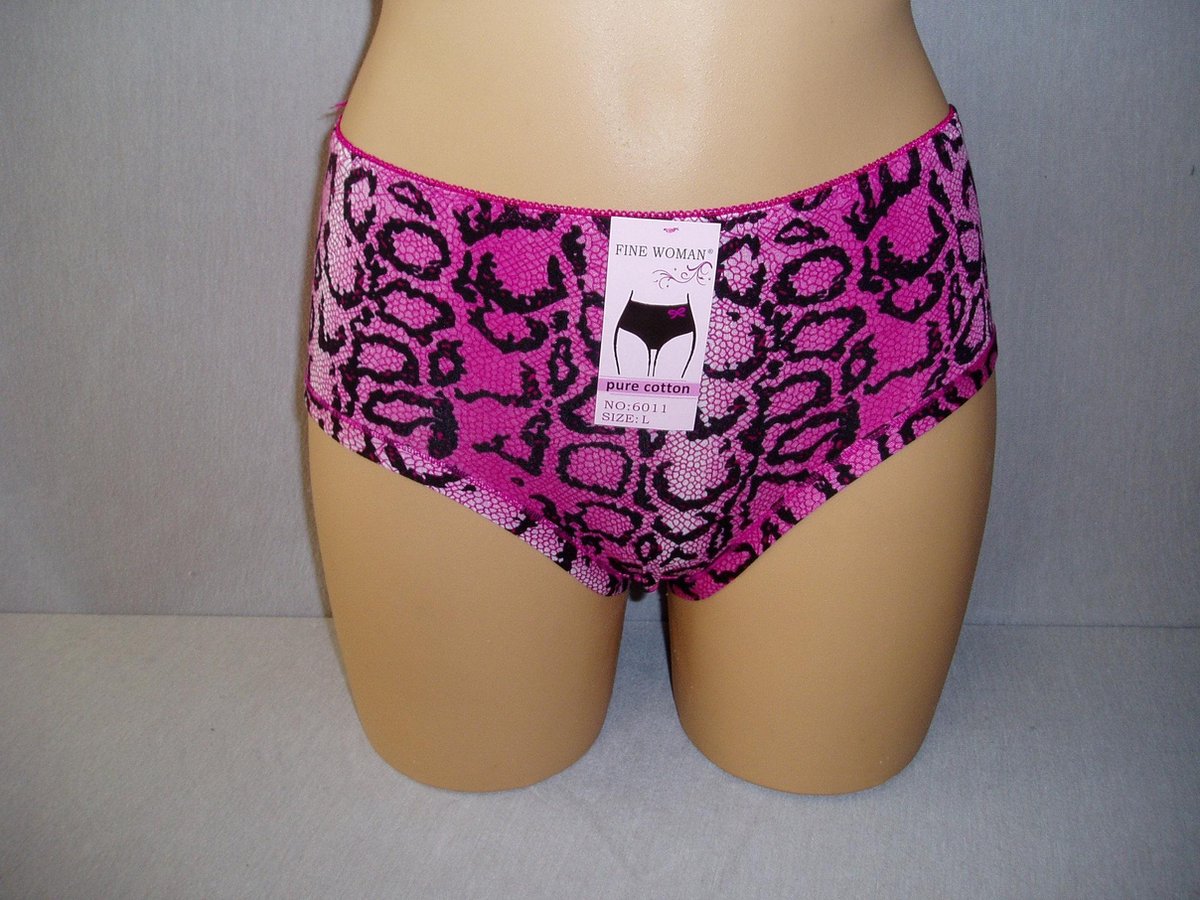 Dames slips 3 pack Fine woman panterprint met achterkant kant fuchsia roze L