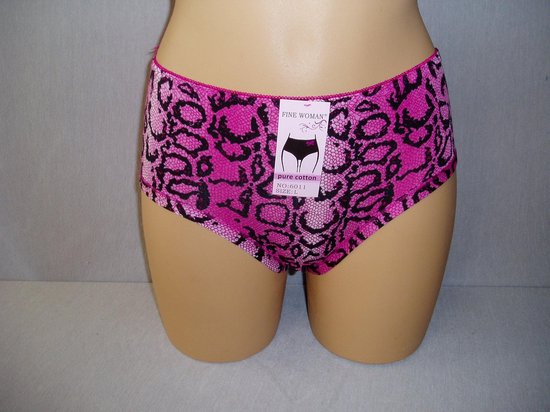 Dames slips 3 pack Fine woman panterprint met achterkant kant Fuchsia roze XL