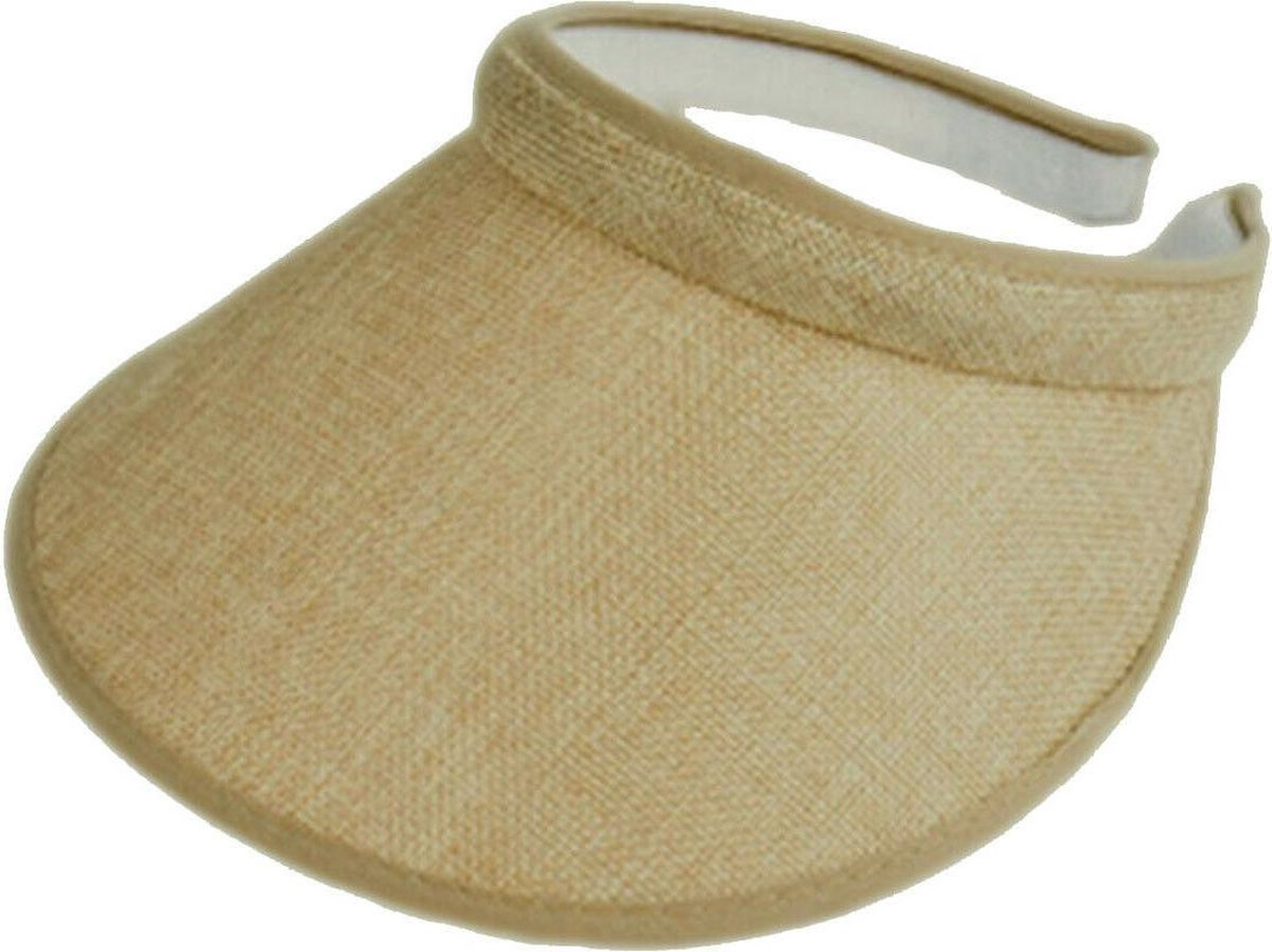 Klem zonneklep zonnepet met brede rand kleur beige geel maat one size