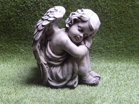 Tuinbeeld Engel meisje met vleugel (Grijs/gepattineerd) - beton | bol.com