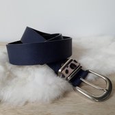 Yoonz - riem - echt leer - effen blauw met panterprint detail - 85 cm lang - 4 cm breed