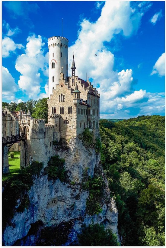 Poster – Schloss Lichtenstein Kasteel - Duitsland - 60x90cm Foto op Posterpapier