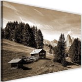 Schilderij Huisje in de bergen, 2 maten, beige, Premium print