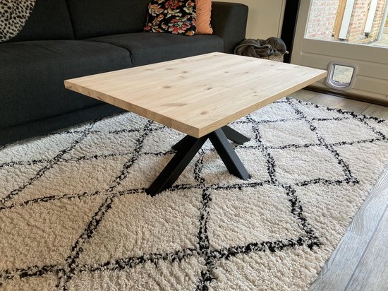 Table basse industrielle en bois d'échafaudage massif, couleur : naturel | Cadre Matrix noir mat