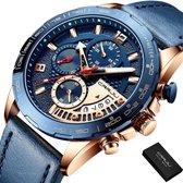 CRRJU Horloge Heren Horloges voor Mannen Watch Herenhorloge - Incl. Armband & Horlogebox Geschenkdoos - Blauw Rosé