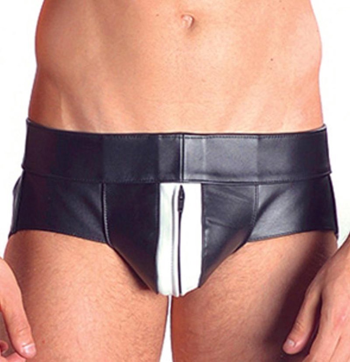 Mister B leren powerjock met witte bies - small