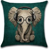 Kussenhoes Olifant - Groen - Kussenhoes - 45x45 cm - Sierkussen - Polyester