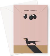 Hound & Herringbone - Carte d'anniversaire de teckel noir - Carte d'anniversaire de teckel noir et feu