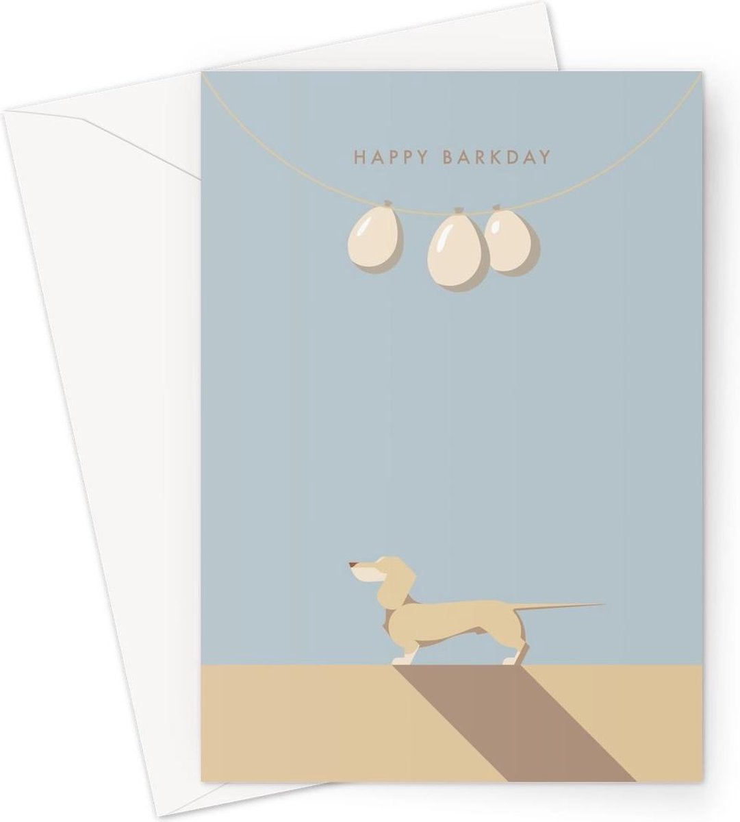 Hound & Herringbone - Cream Teckel Grote Verjaardagskaart - Cream Dachshund Large Birthday Card