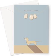 Chien et chevrons - carte d'anniversaire teckel crème - carte d'anniversaire teckel crème