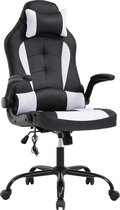 Best Office OC-RC66-White, Ergonomische gaming stoel met hoofsteun en lendensteun, PU-leer bureaustoel, verstelbaar, draaibaar, zwart/ wit