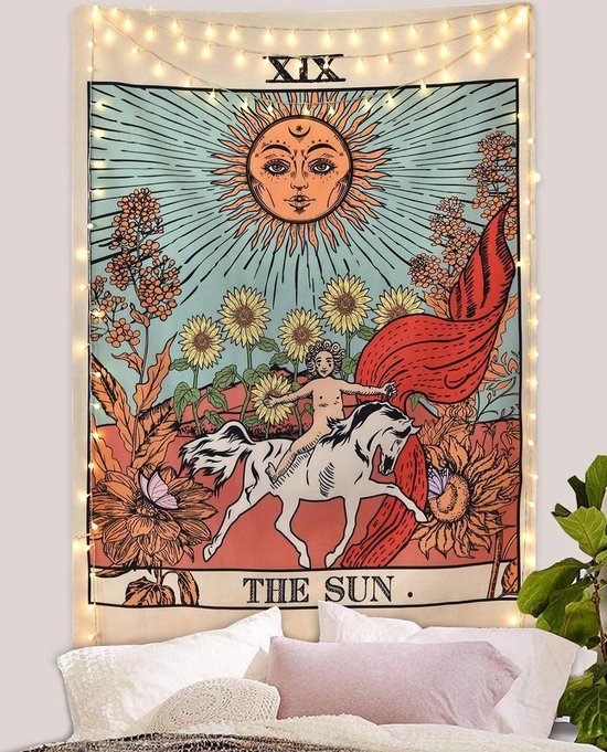 Ulticool - Zon Natuur Bloemen Tarot Horoscoop Vintage Retro  - Wandkleed - 200x150 cm - Groot wandtapijt - Poster - Ulticool