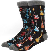 1 paar verschillende sokken met gitaren en muzieknoten - Gitaar en muziek sokken maat 39-45