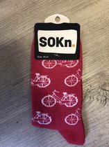 SOKn. trendy sokken Fiets Roze maat 35-41  (Ook leuk om kado te geven !)