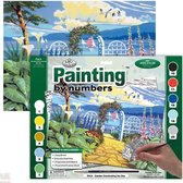 Schilderen op nummer - Paint by numbers -  Volwassen -  Tuin met zeezicht