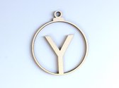 HOUTEN KERSTVERSIERING / WOODEN CHRISTMAS DECORATION - KERSTBAL / CHRISTMAS TREE BAUBLE - Letter Y - 9cm - LICHT HOUT / NATURAL WOOD - HOUTEN HANGERS - KERSTBOOM - ALFABET / ALPHAB