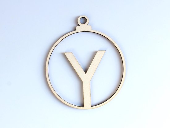 HOUTEN KERSTVERSIERING / WOODEN CHRISTMAS DECORATION - KERSTBAL / CHRISTMAS TREE BAUBLE - Letter Y - 9cm - LICHT HOUT / NATURAL WOOD - HOUTEN HANGERS - KERSTBOOM - ALFABET / ALPHABET - KERSTDECORATIE - NAAM