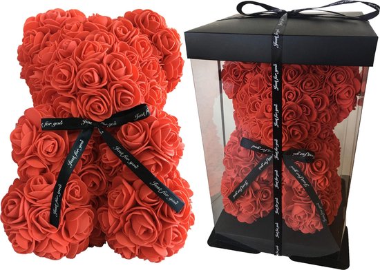 Rose Bear Teddy dans un coffret cadeau - cadeau pour amour, anniversaire, Saint Valentin, fête des mères - Rose Bear Red - 25 cm