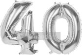 40 Jaar Folie Ballonnen Zilver - Happy Birthday - Foil Balloon - Versiering - Verjaardag - Man / Vrouw - Feest - Inclusief Opblaas Stokje & Clip - XL - 115 cm