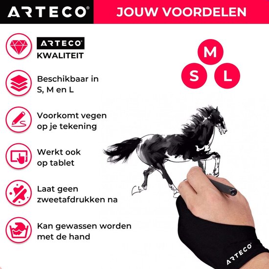 ARTECO® Tekenhandschoen Large - Drawing Artist Glove Tablet Handschoen - Arteco