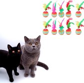 Make Me Purr Regenboog Ballen met Veer (10 stuks) - Kattenspeeltjes - Kattenspeelgoed - Speelgoed voor Katten - Kat Speeltje Bal - Kitten Speeltjes Balletjes