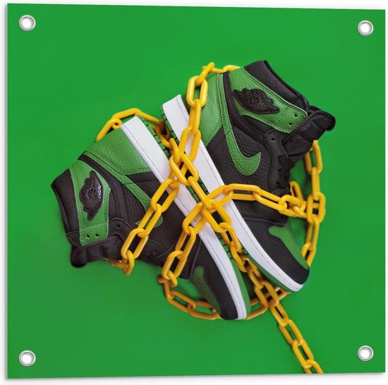 Tuinposter – Groene Jordans met Gele Ketting - 50x50cm Foto op Tuinposter   | bol.com
