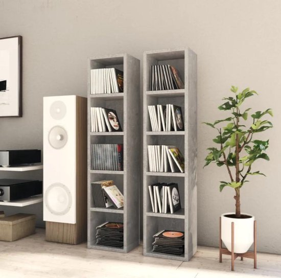 set van 2 CD kasten beton grijs - bluray - boekenkast - DVD kast -  opbergsysteem -... | bol.com