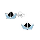 Joy|S - Zilveren boot oorbellen - origami blauw