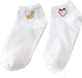 Binkie Socks Box | 2 paar Dames Enkelsokken |Witte enkelsokken met perzik en banaan | Maat 39-42