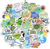 Bescherm de Aarde stickers - Stop Plastic, Denk aan het Klimaat, Recycle, Groen, Red de oceaan thema - 50 stuks