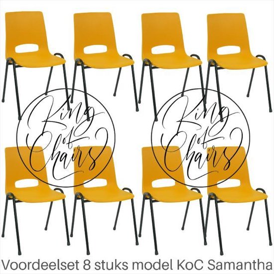 King of Chairs Set van 8 Model KoC Samantha okergeel met zwart