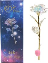 Roses of Eternity - Galaxy Roos in Glazen Stolp - Goud - Met Lampjes