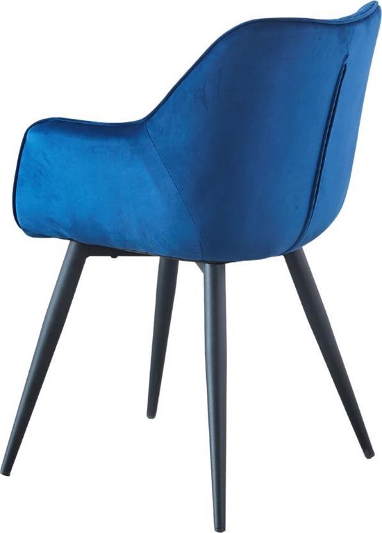Eetkamerstoel blauw velvet - Troon Collectie - Blauw - Nieuwe kleur - Comfortabele gecapitonneerde eetkamerstoelen - Velvet stoel - Met armleuning - Troon Collectie - model Maxima - Zwarte poten - Troon Collectie
