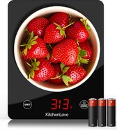 KitchenLove - Keukenweegschaal Digitaal - 1gr tot 5 kg - Precisie Weegschaal Keuken - Incl. Batterijen - Zwart met grote korting
