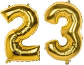 23 Jaar Folie Ballonnen Goud - Happy Birthday - Foil Balloon - Versiering - Verjaardag - Man / Vrouw - Feest - Inclusief Opblaas Stokje & Clip - XXL - 115 cm