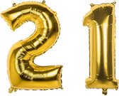 21 Jaar Folie Ballonnen Goud - Happy Birthday - Foil Balloon - Versiering - Verjaardag - Man / Vrouw - Feest - Inclusief Opblaas Stokje & Clip - XXL - 115 cm
