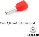 Adereindhuls dubbel 1,0 mm² x 8 mm rood 100 stuks | Ferrule | Draadhuls | Adereindhulzen | Eindverbinder