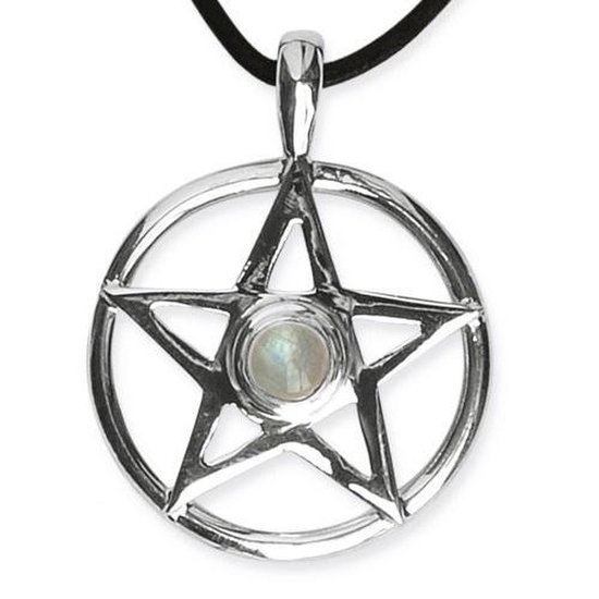 Hanger - Pentagram with rainbow moonstone - 925 silver