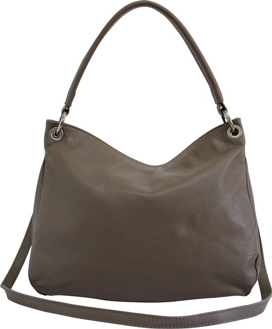AmbraModa GLX09 - Handtas voor dames, echt leer, schoudertas, draagtas, zwart, 28/24/13cm