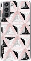Casetastic Samsung Galaxy S21 4G/5G Hoesje - Softcover Hoesje met Design - Marble Triangle Blocks Pink Print