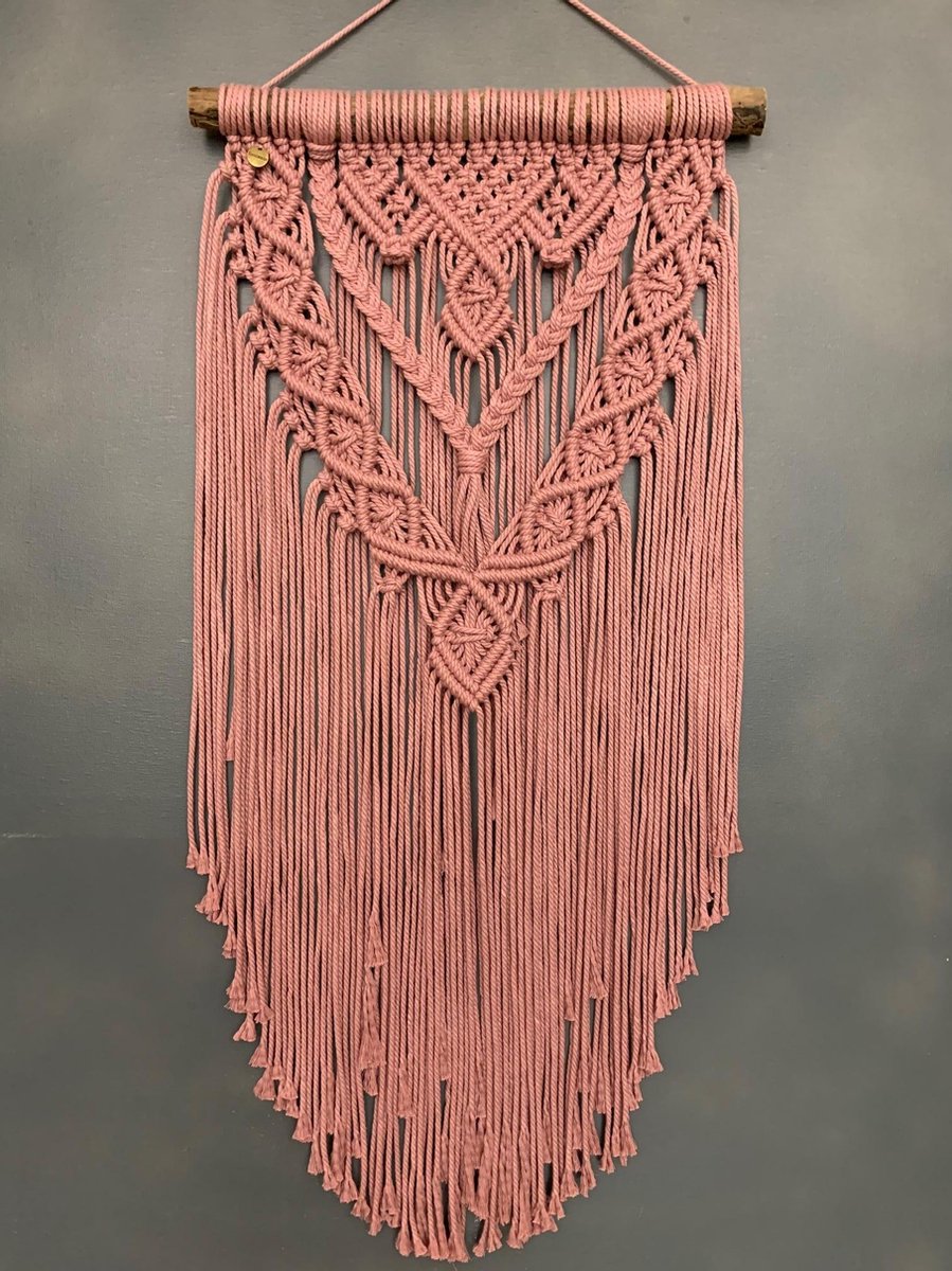 Macrame muur opknoping , home décor, bukuri wand decoratie - 044 - oud roze