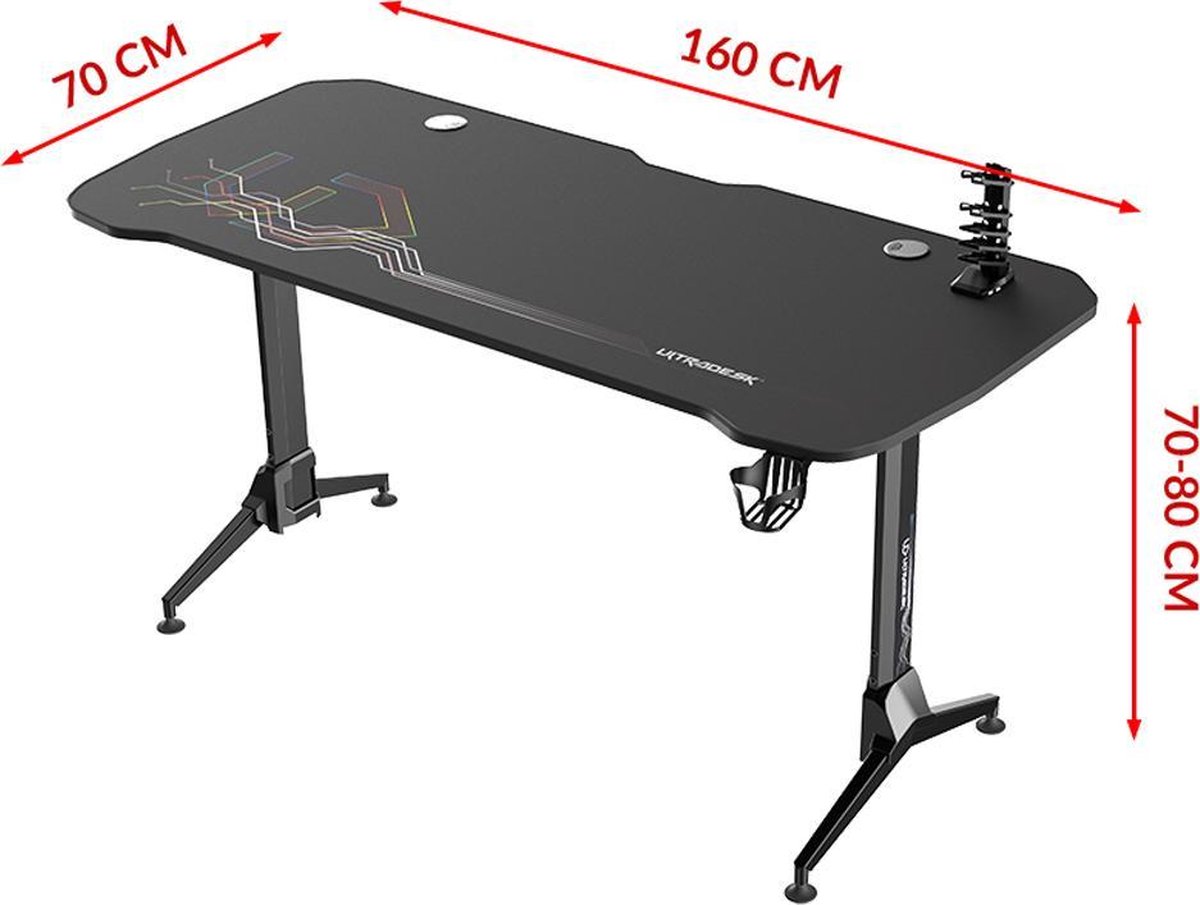 Bureau de jeu Virolahti assis debout électrique 160x60 / 75 cm noir